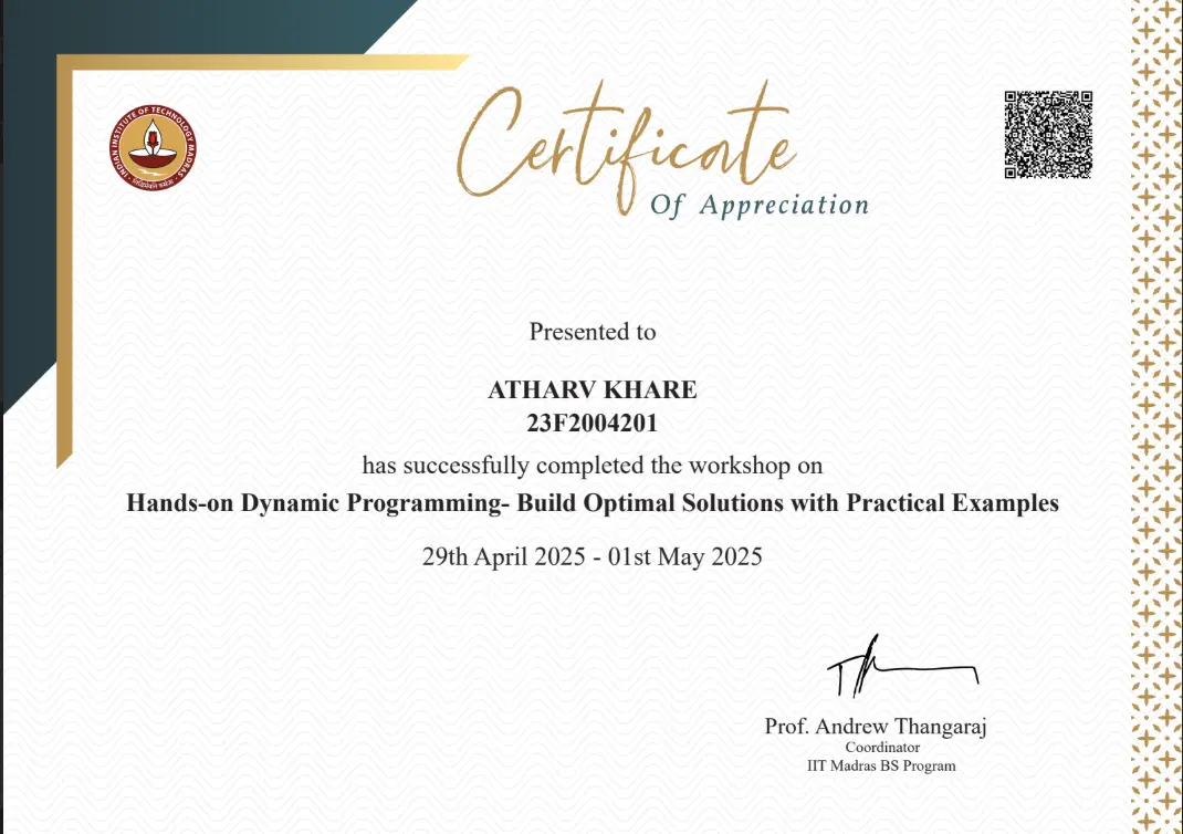 Dynamic Programming Workshop Certificate